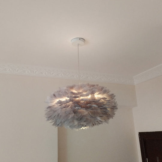 Modernist 1-Light Feather Rose Pendant Light - Grey/Apricot/Pink - Ceiling Hang Lamp - 18"/21.5" Width - Perfect for Tables