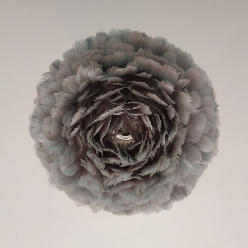Modernist Feather Rose Blossom Pendant Light - 1-Light Grey/Apricot/Pink Ceiling Hang Lamp 18/21.5