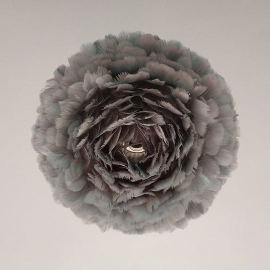 Modernist Feather Rose Blossom Pendant Light - 1-Light Grey/Apricot/Pink Ceiling Hang Lamp 18/21.5