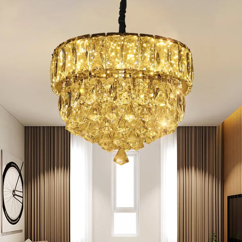Modern Stainless Steel Crystal LED Pendant Light - Beveled Cut, Round/Square Tiers