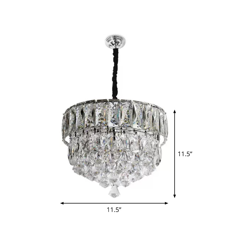 Modern Crystal Led Hanging Light Fixture With Stainless Steel Tiers