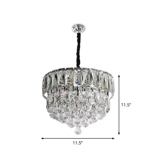 Modern Crystal Led Hanging Light Fixture With Stainless Steel Tiers