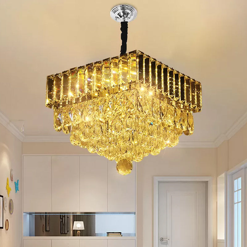 Modern Stainless Steel Crystal LED Pendant Light - Beveled Cut, Round/Square Tiers