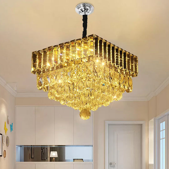 Modern Stainless Steel Crystal LED Pendant Light - Beveled Cut, Round/Square Tiers
