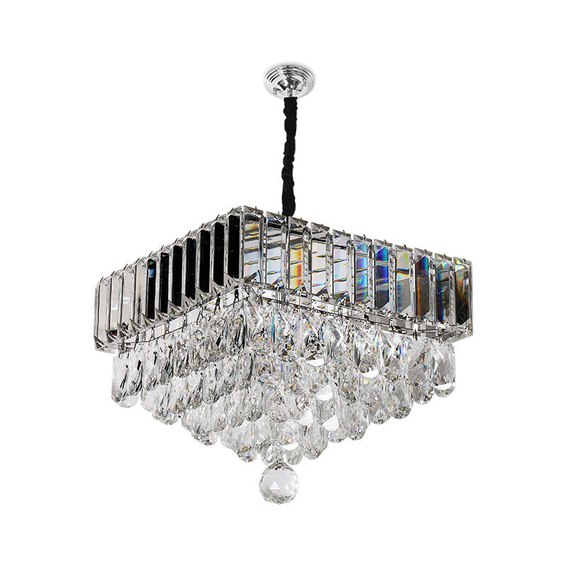 Modern Stainless Steel Crystal LED Pendant Light - Beveled Cut, Round/Square Tiers