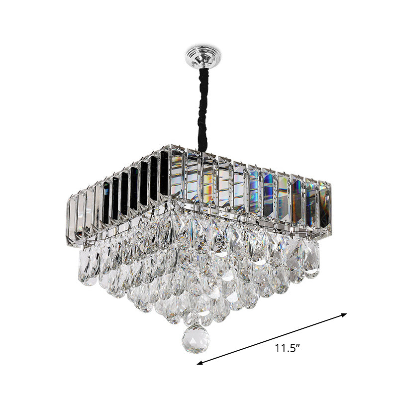 Modern Stainless Steel Crystal LED Pendant Light - Beveled Cut, Round/Square Tiers