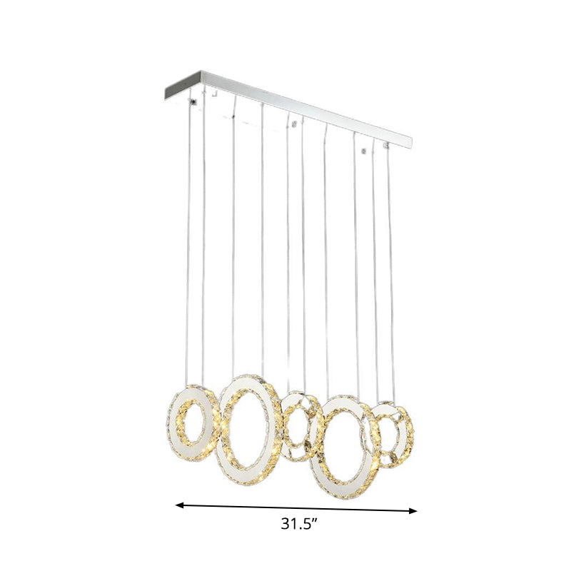 Modern Silver Circular Pendant with K9 Crystal, 3/5 Lights for Dining Room Cluster
