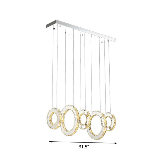 Modern Silver Circular Pendant with K9 Crystal, 3/5 Lights for Dining Room Cluster