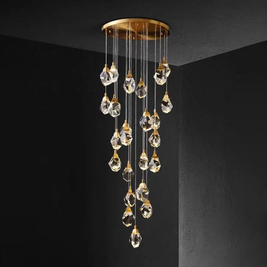 Suspension moderne en cristal en forme de goutte de pluie en laiton pour salle à manger - Disponible en options à 3, 5 ou 24 lumières