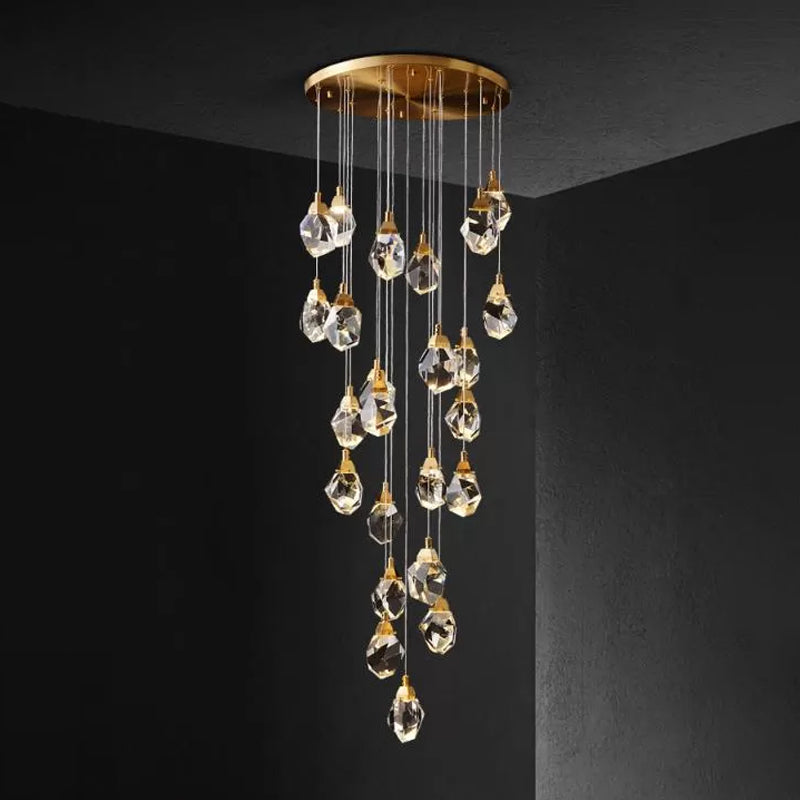 Modern Crystal Raindrop Hanging Lamp: Brass 3/5/24-Light Pendant Light For Dining Room