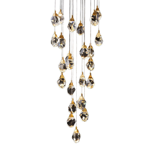 Modern Crystal Raindrop Hanging Lamp: Brass 3/5/24-Light Pendant Light For Dining Room