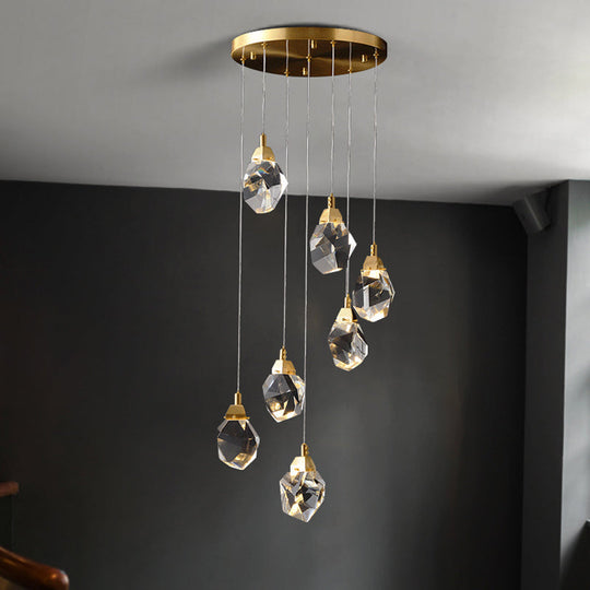 Modern Crystal Raindrop Hanging Lamp: Brass 3/5/24-Light Pendant Light For Dining Room