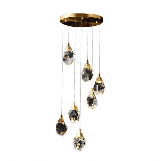 Suspension moderne en cristal en forme de goutte de pluie en laiton pour salle à manger - Disponible en options à 3, 5 ou 24 lumières