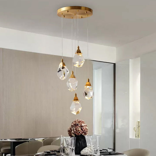 Suspension moderne en cristal en forme de goutte de pluie en laiton pour salle à manger - Disponible en options à 3, 5 ou 24 lumières