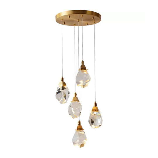 Suspension moderne en cristal en forme de goutte de pluie en laiton pour salle à manger - Disponible en options à 3, 5 ou 24 lumières