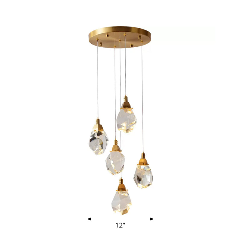 Suspension moderne en cristal en forme de goutte de pluie en laiton pour salle à manger - Disponible en options à 3, 5 ou 24 lumières