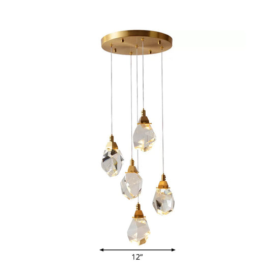 Suspension moderne en cristal en forme de goutte de pluie en laiton pour salle à manger - Disponible en options à 3, 5 ou 24 lumières