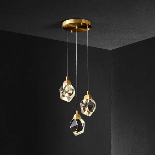 Suspension moderne en cristal en forme de goutte de pluie en laiton pour salle à manger - Disponible en options à 3, 5 ou 24 lumières