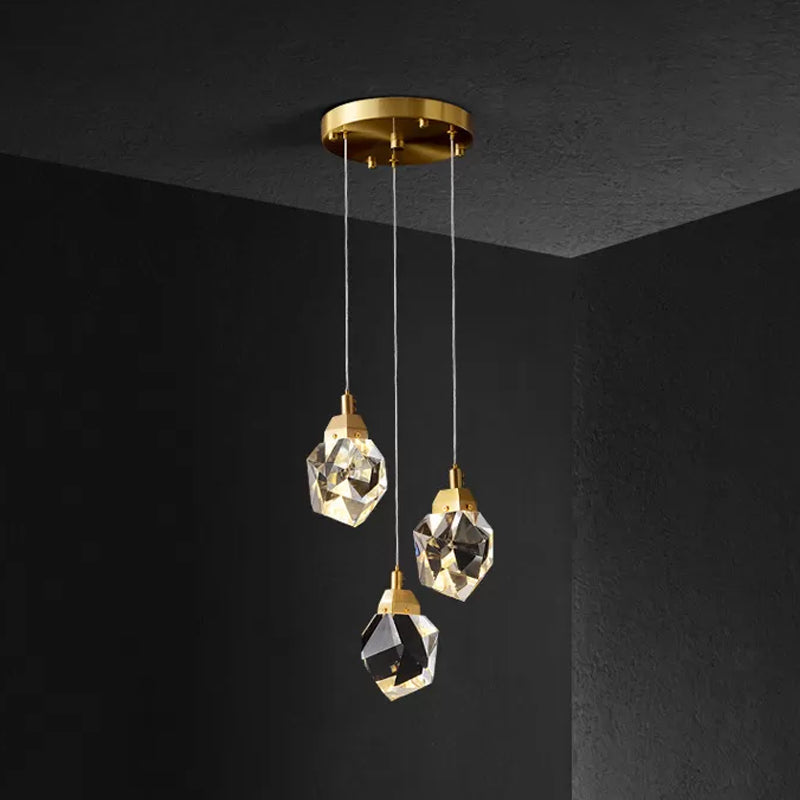 Modern Crystal Raindrop Hanging Lamp: Brass 3/5/24-Light Pendant Light For Dining Room 3 /