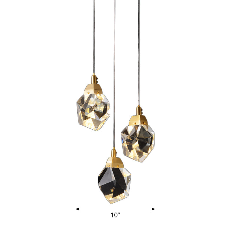 Modern Crystal Raindrop Hanging Lamp: Brass 3/5/24-Light Pendant Light For Dining Room