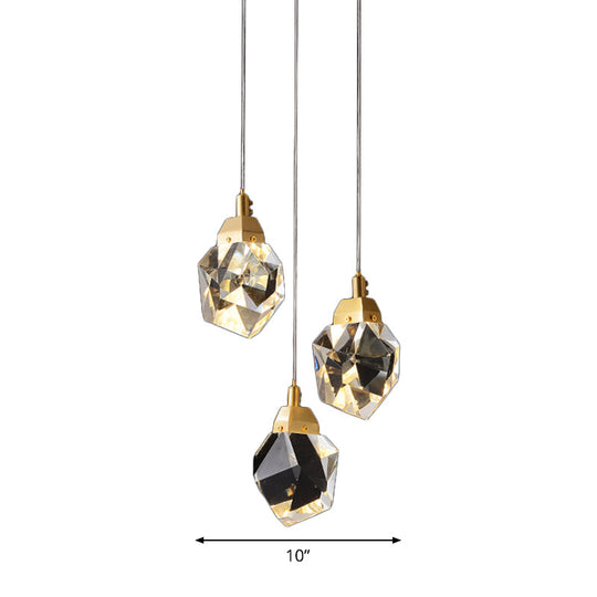 Modern Crystal Raindrop Hanging Lamp: Brass 3/5/24-Light Pendant Light For Dining Room