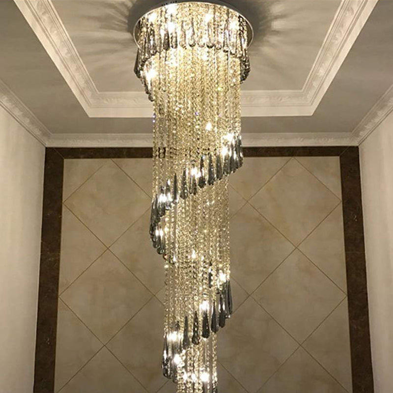 Contemporary Spiral LED Crystal Ceiling Light Pendant in Stainless Steel - Ideal for Living Room Décor