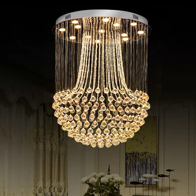 Contemporary Crystal Mushroom Flush Mount Ceiling Lamp With 13 Lights - Stainless Steel Finish