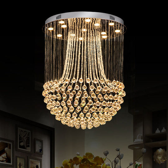 Contemporary Crystal Mushroom Flush Mount Ceiling Lamp with 13 Lights - Stainless Steel Finish