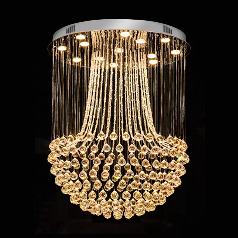 Contemporary Crystal Mushroom Flush Mount Ceiling Lamp With 13 Lights - Stainless Steel Finish