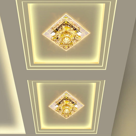 Floral Flush Mount Led Ceiling Light With Crystal Shade - Elegant And Simple
