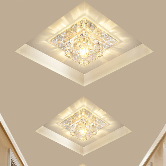 Modern Led Crystal Flushmount Ceiling Light - Square Clear Glass Chrome Finish Ideal For Porch / 5.5