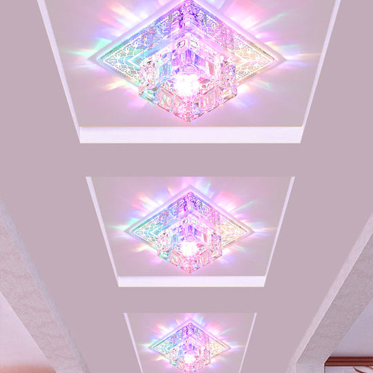 Modern LED Crystal Flushmount Ceiling Light - Square Clear Glass, Chrome Finish - Ideal for Porch