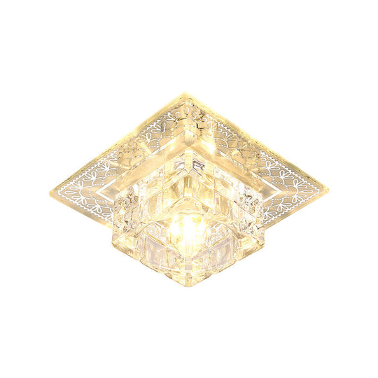 Modern LED Crystal Flushmount Ceiling Light - Square Clear Glass, Chrome Finish - Ideal for Porch