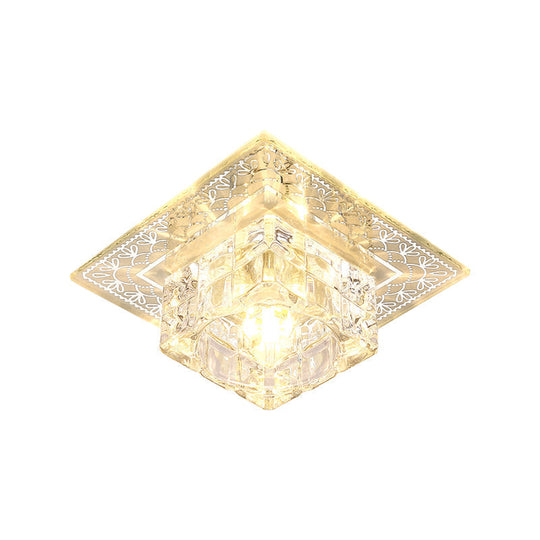Modern Led Crystal Flushmount Ceiling Light - Square Clear Glass Chrome Finish Ideal For Porch