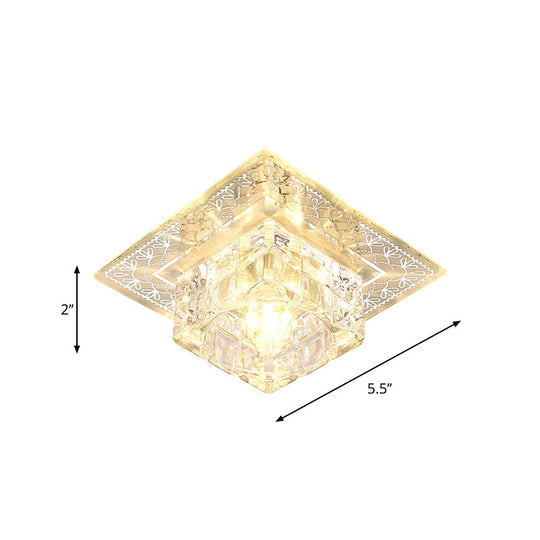 Modern LED Crystal Flushmount Ceiling Light - Square Clear Glass, Chrome Finish - Ideal for Porch