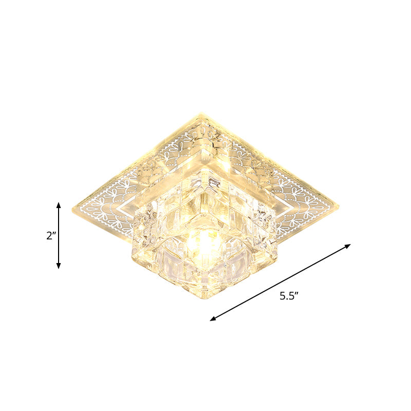 Modern Led Crystal Flushmount Ceiling Light - Square Clear Glass Chrome Finish Ideal For Porch