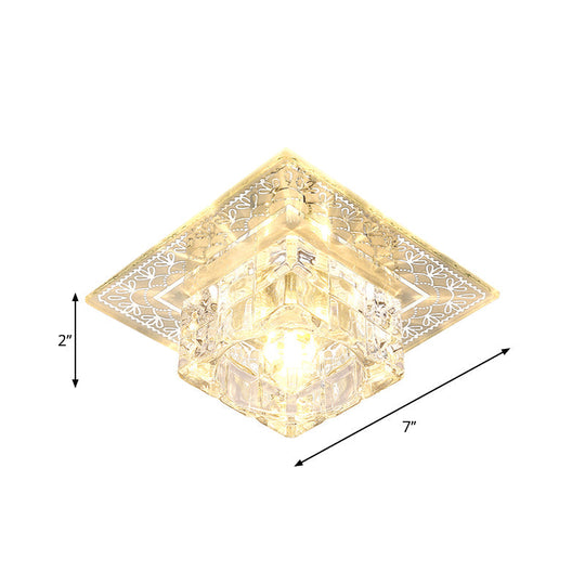 Modern LED Crystal Flushmount Ceiling Light - Square Clear Glass, Chrome Finish - Ideal for Porch