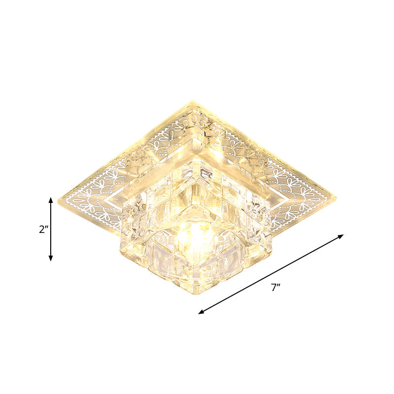 Modern Led Crystal Flushmount Ceiling Light - Square Clear Glass Chrome Finish Ideal For Porch