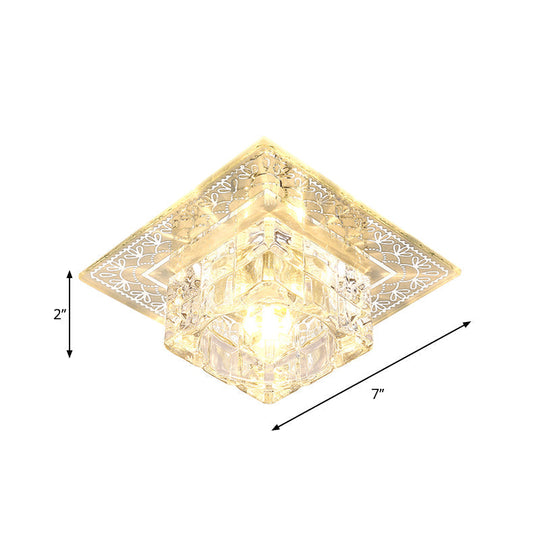 Modern Led Crystal Flushmount Ceiling Light - Square Clear Glass Chrome Finish Ideal For Porch