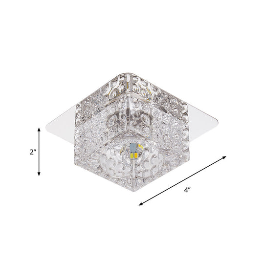 Minimalist Led Chrome Flushmount Ceiling Light With Beveled Crystal Square Design