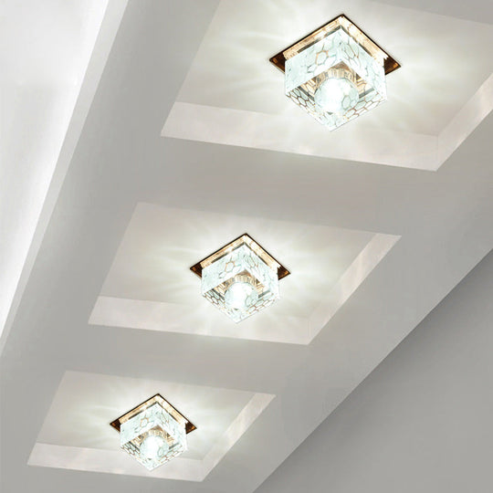 Rose Gold LED Flush Mount Ceiling Light with Crystal Shade - Stylish Fixture for Corridors
