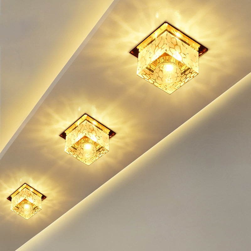 Rose Gold LED Flush Mount Ceiling Light with Crystal Shade - Stylish Fixture for Corridors