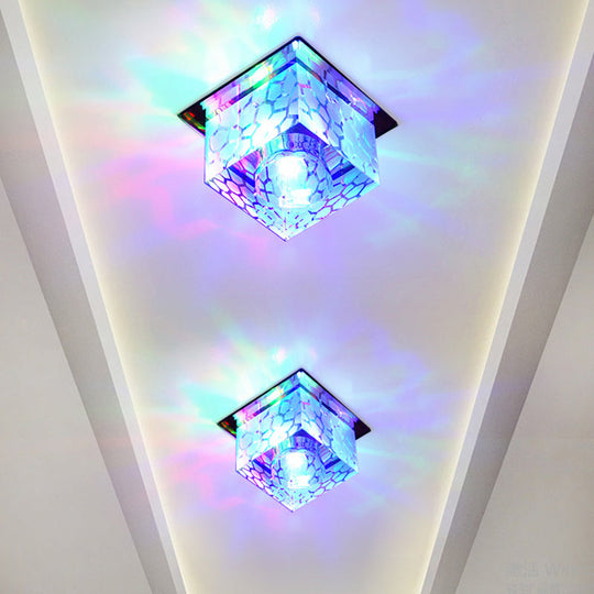 Rose Gold LED Flush Mount Ceiling Light with Crystal Shade - Stylish Fixture for Corridors
