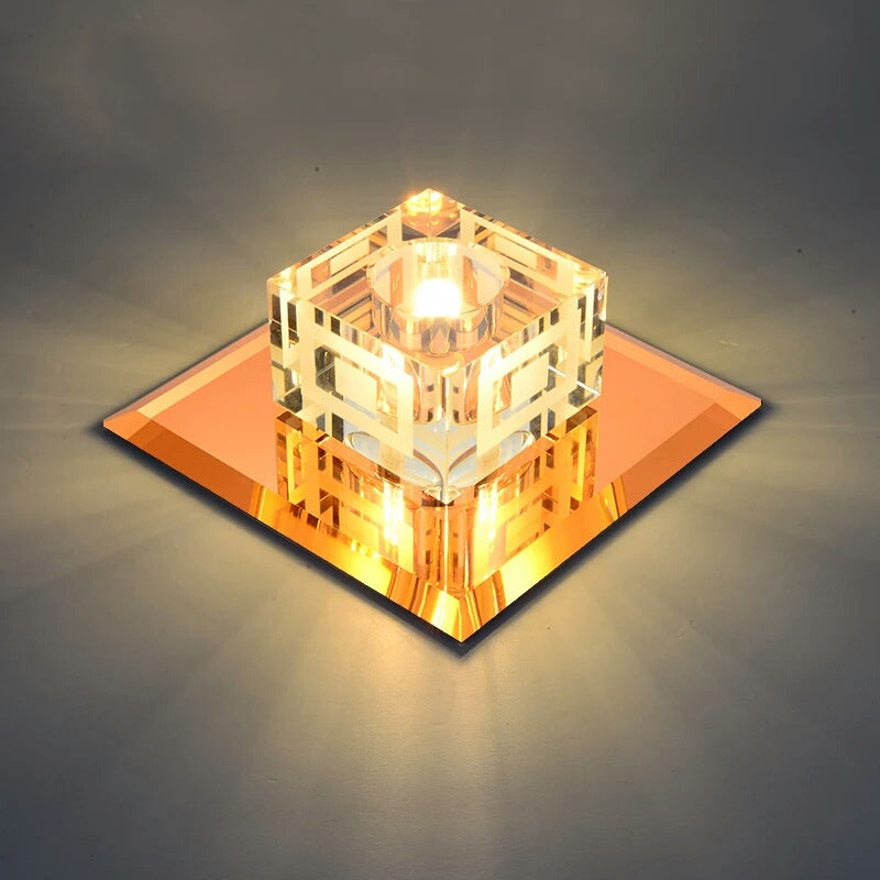 Modern Cube Crystal LED Ceiling Light in Chrome - Flushmount Porch Fixture