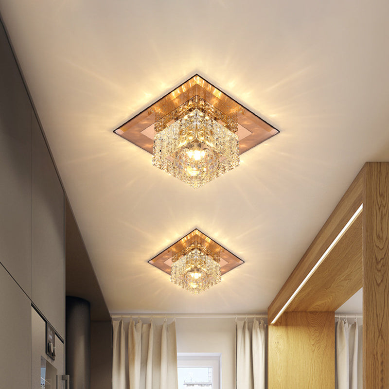 Beveled Crystal LED Flush Mount Ceiling Light Fixture - Simplicity Cubic Design for Corridors