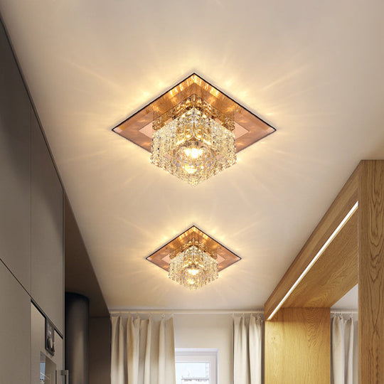 Beveled Crystal LED Flush Mount Ceiling Light Fixture - Simplicity Cubic Design for Corridors