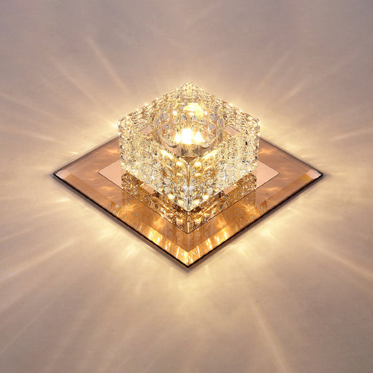 Beveled Crystal LED Flush Mount Ceiling Light Fixture - Simplicity Cubic Design for Corridors