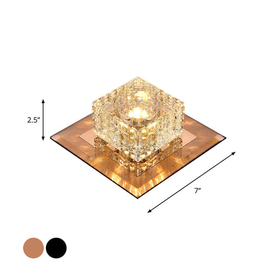 Beveled Crystal Led Flush Mount Ceiling Light Fixture - Simplicity Cubic Design For Corridors