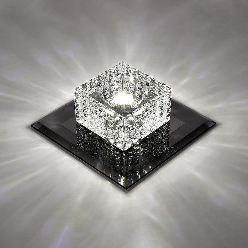 Beveled Crystal Led Flush Mount Ceiling Light Fixture - Simplicity Cubic Design For Corridors
