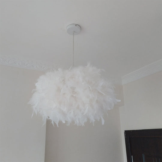 Minimalist Hanging Pendant Light With Feather Design - White